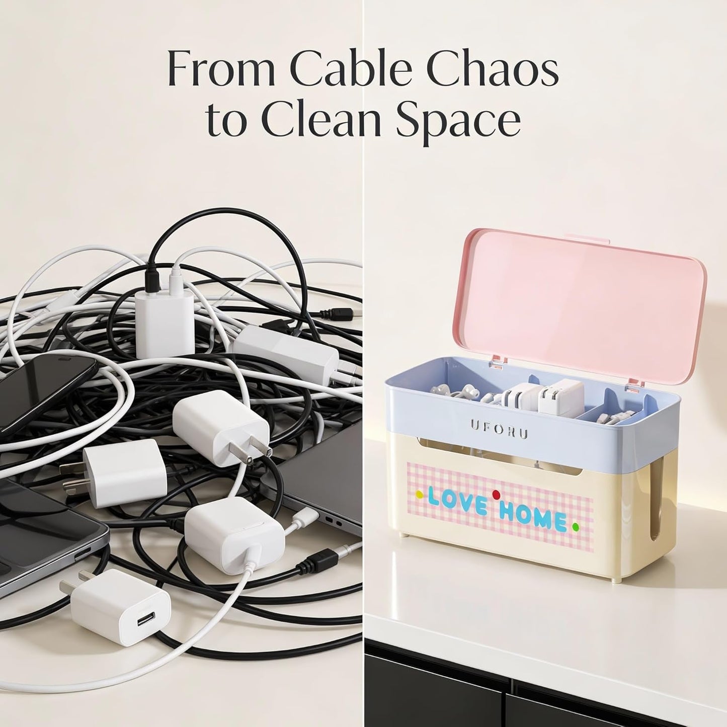 2-Tier Rolling Cable Management Box with Wheels (Large) – Mobile Power Strip Hider & Cord Organizer – Under Desk Wire Concealer & Charging Station Organizer – Baby & Pet Proof Safety (Retro Red)