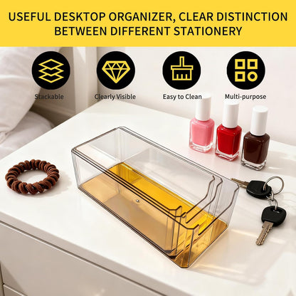 3pcs Plastic Drawer Organizer, 3 Sizes Desk Drawer Divider Organizers and Containers for Makeup, Jewerly, Kitchen drawer organizers, Bedroom, Bathroom, Office supply for storage (Gold)