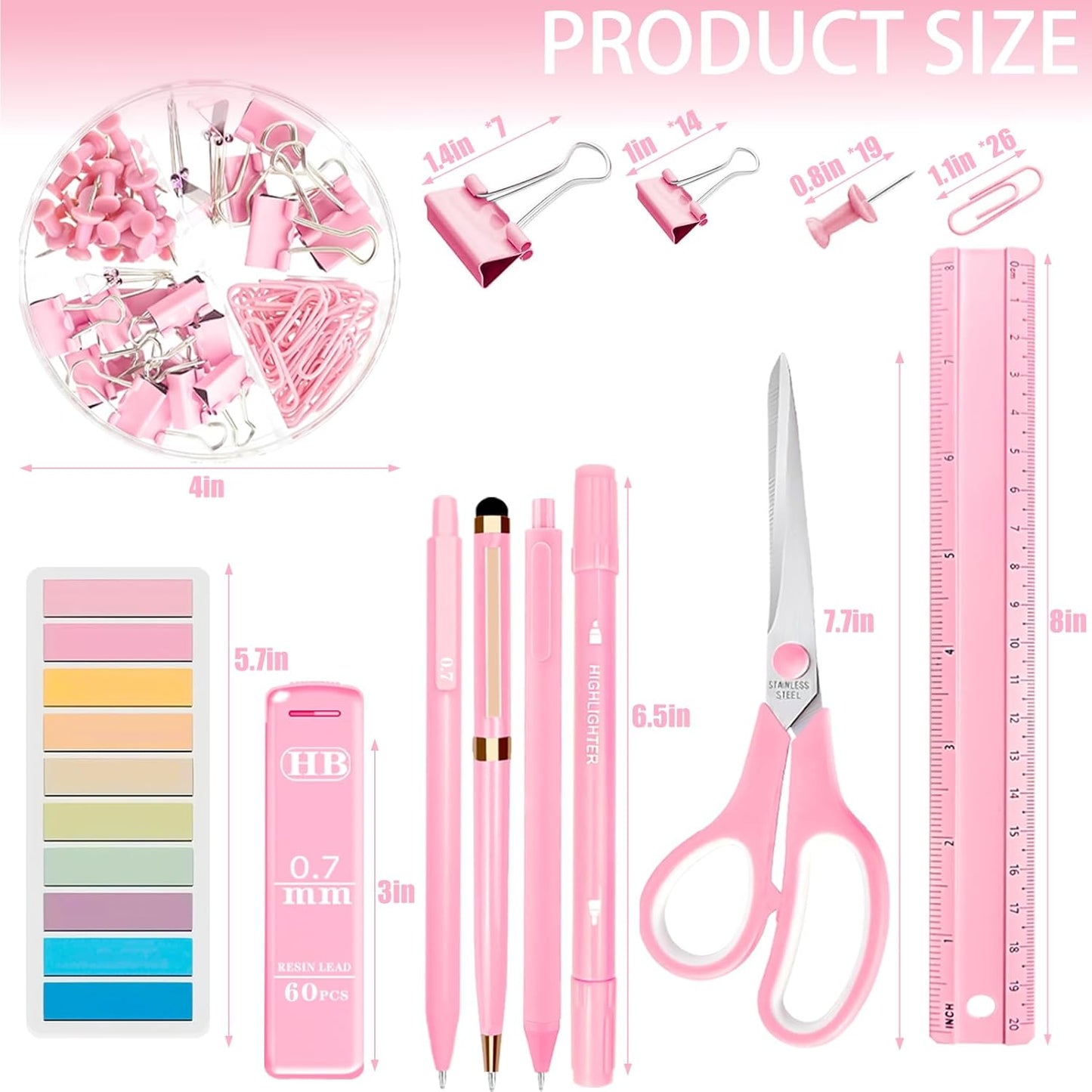 Purple Desk Accessories, 17Pcs Purple Office Supplies Set with Stapler, Mesh Desk Organizer, Tape Dispenser, Staple Remover, Pen Holder, Clips, Pens, Ruler, for Office Home School Women Students Gift
