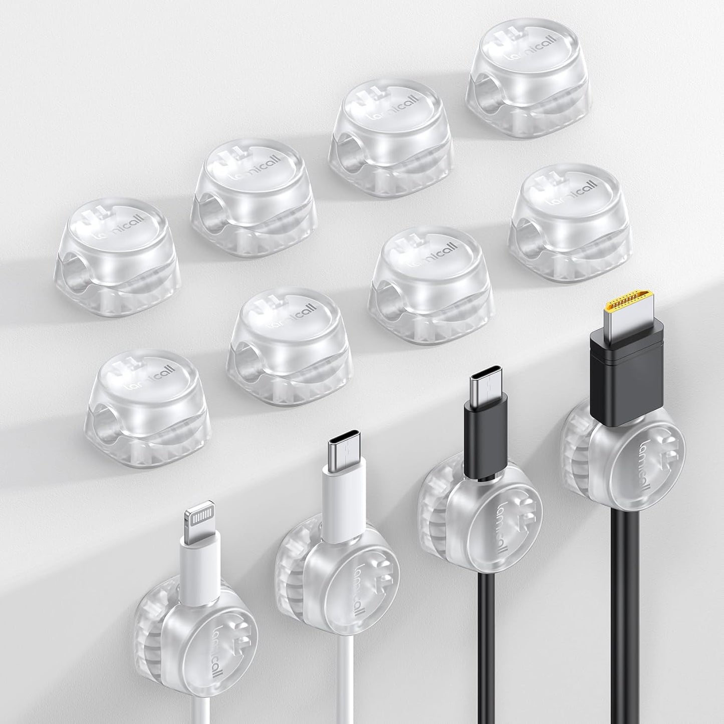 Lamicall Cord Organizer [1s Lock] Spring Cable Holder Clips - 6Pack Desk Cable Management Clips, Phone Charger Cord [Smooth Adjustable], Adhesive Wire Organizer Keeper for Nightstand Wall Car Office