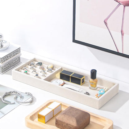 Divided Drawer Organizer Tray, Velvet Jewelry Storage Tray, Necklace Bracelet Ring Earring Display Tray,Bedside Nightstand Desk Holder Tray for Phone Watch Sunglasses Cosmetics Storage/Beige/1grid