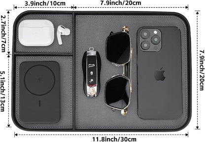 SENEN Leather Tray, Stylish and Organized Multifunctional Tray, for Table Entryway, Premium PU Leather, Catchall Tray for Keys, Watch, Wallet, Jewelry, and More (Black Frame)