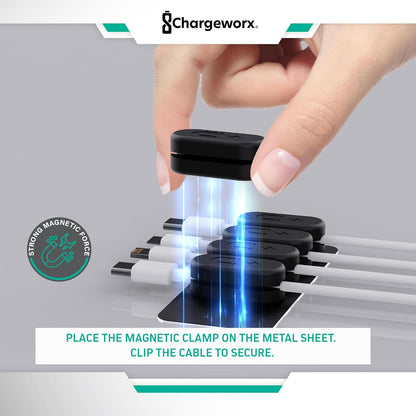CHARGEWORX Pack of 5 Magnetic Cable Clips, Adhesive Cord Organizer for Desk, Nightstand, Wall or Car, Wire Holder for USB-C, Lightning and Micro-USB Cables