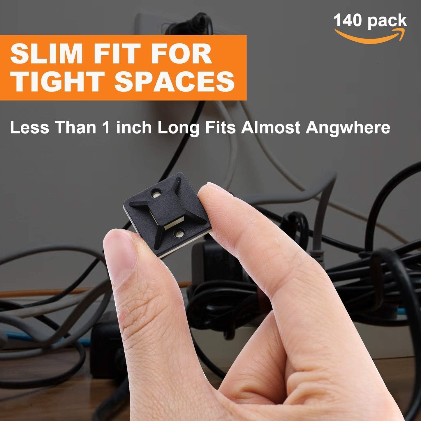 100 PCS 1" Adhesive Cable Tie Mounts – Strong Sticky Back Nylon Wire Holders for Cable Management in Home, Office, Car & Christmas Lights (BLACK-100)