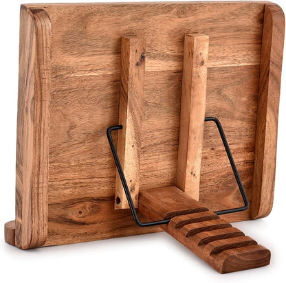 NIRMAN Acacia Wood Book Stand Adjustable Angle Reading Book Holder for Textbook, Receipe, Music Books, Tablet for Home Office Kitchen Lightweight Bookstand (11" x 9" x 1.5")