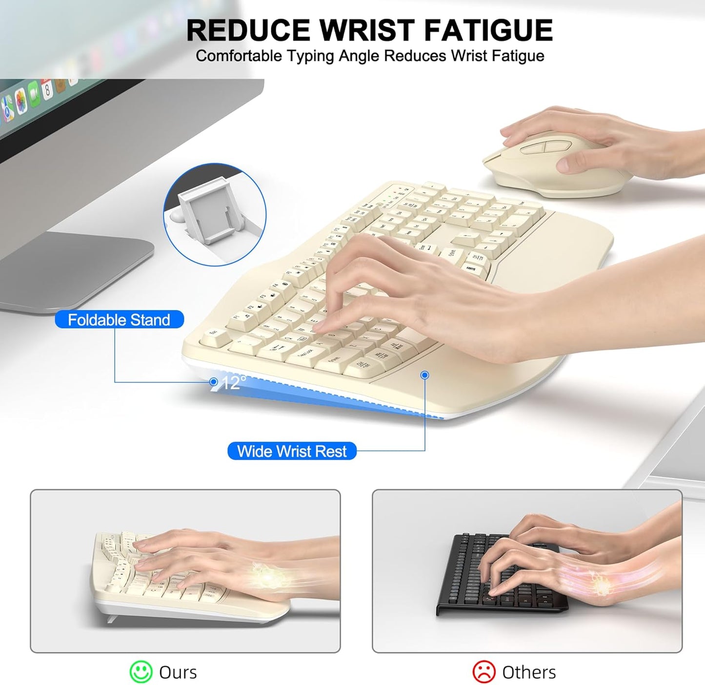 Wireless Keyboard and Mouse Combo, 2.4G Full Size Wave Keys Ergonomic Keyboard with Wrist Rest and 3-Level DPI Adjustable Wireless Ergonomic Mouse for Windows, Mac OS Desktop/Laptop/PC(Black)