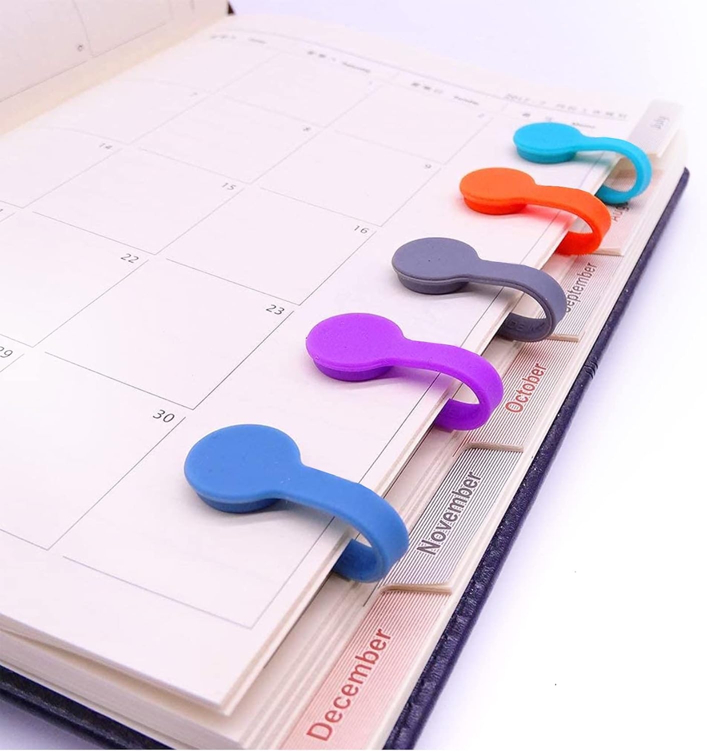 Viaky 6 Packs Magnet Wire Winder Straps, Multi-Colored Noticeboard Fridge Clips Silicone Cable Organizer Reusable Tie Phone Earbuds Bookmark Whiteboard Fridge (Lake Blue, Blue, Gray)