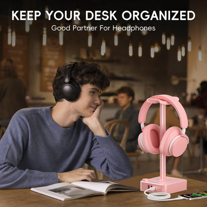 COZOO Headphone Stand with USB Charger Desktop Gaming Headset Holder Hanger with 3 USB Charging Station and 2 Outlets Power Strip,Suitable for Gaming, DJ,Wireless Earphone Display, Gamer Gifts for Men