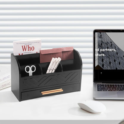 Mail Organizer Countertop Kitchen-White Mail Holder Countertop Drawers Wood Desk Drawer Tabletop Storage Organization Pen Holder Letter Sorter Makeup Organizer for School Home Office Supplies