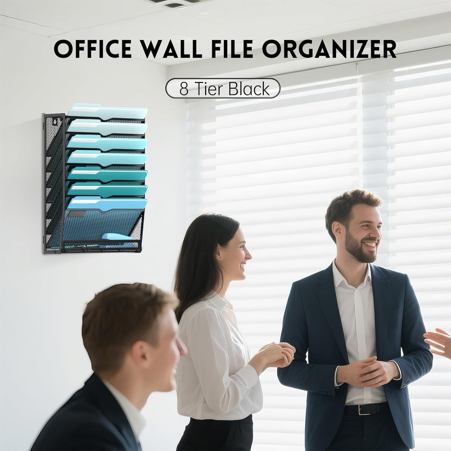 5 Tier Wall File Organizer - Hanging File Organizer with 5 Hooks, Mail Holder Wall Mounted for Papers, Folders, Magazines, Bills, Office&School Organization, Black