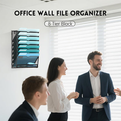 5 Tier Wall File Organizer - Hanging File Organizer with 5 Hooks, Mail Holder Wall Mounted for Papers, Folders, Magazines, Bills, Office&School Organization, Black