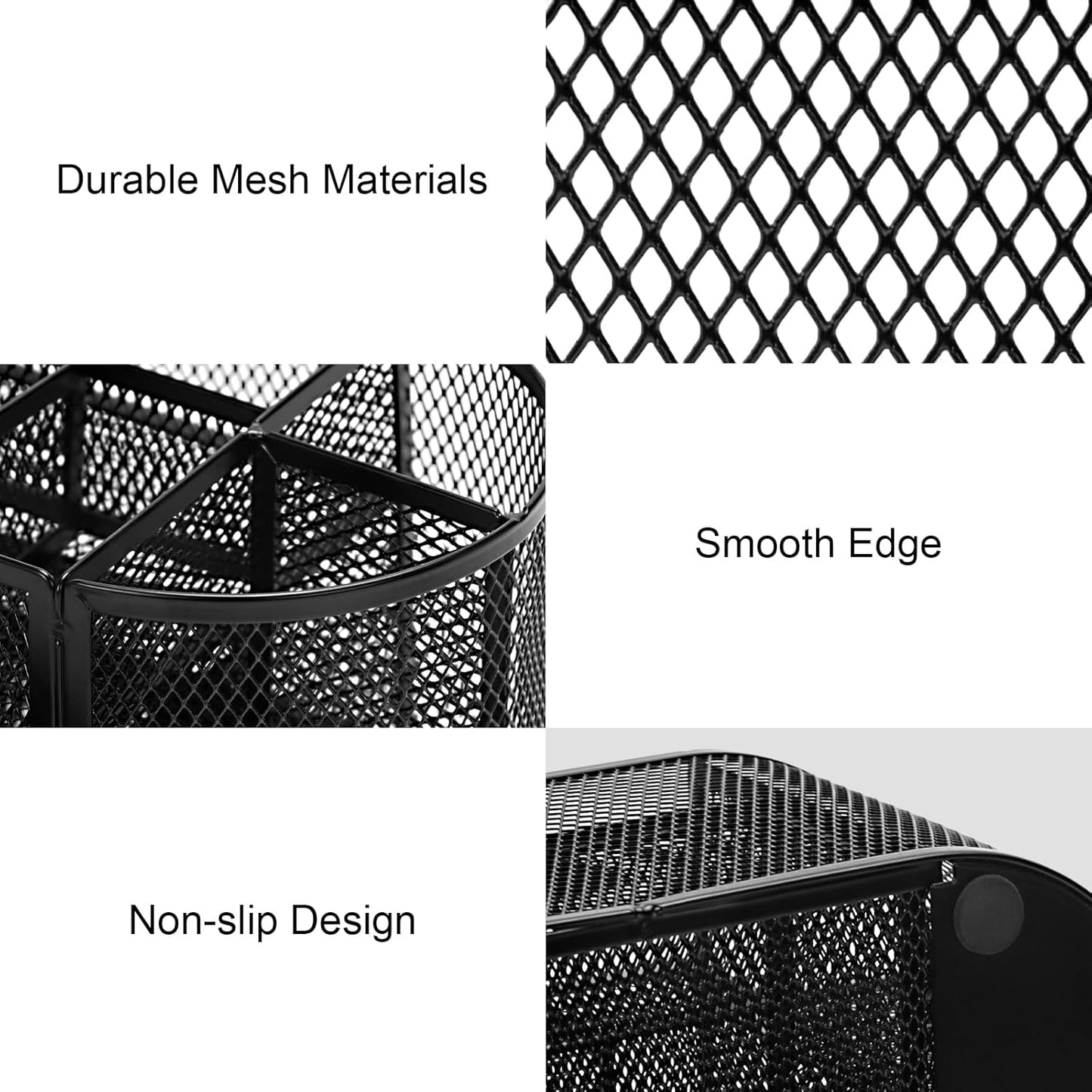 Comix Mesh Pen Pencil Holder Desk Organizer, 3 Compartment Wire Desktop Pen Pencil Cup Caddy Office Supplies Desk Accessories for Home Office School, Black