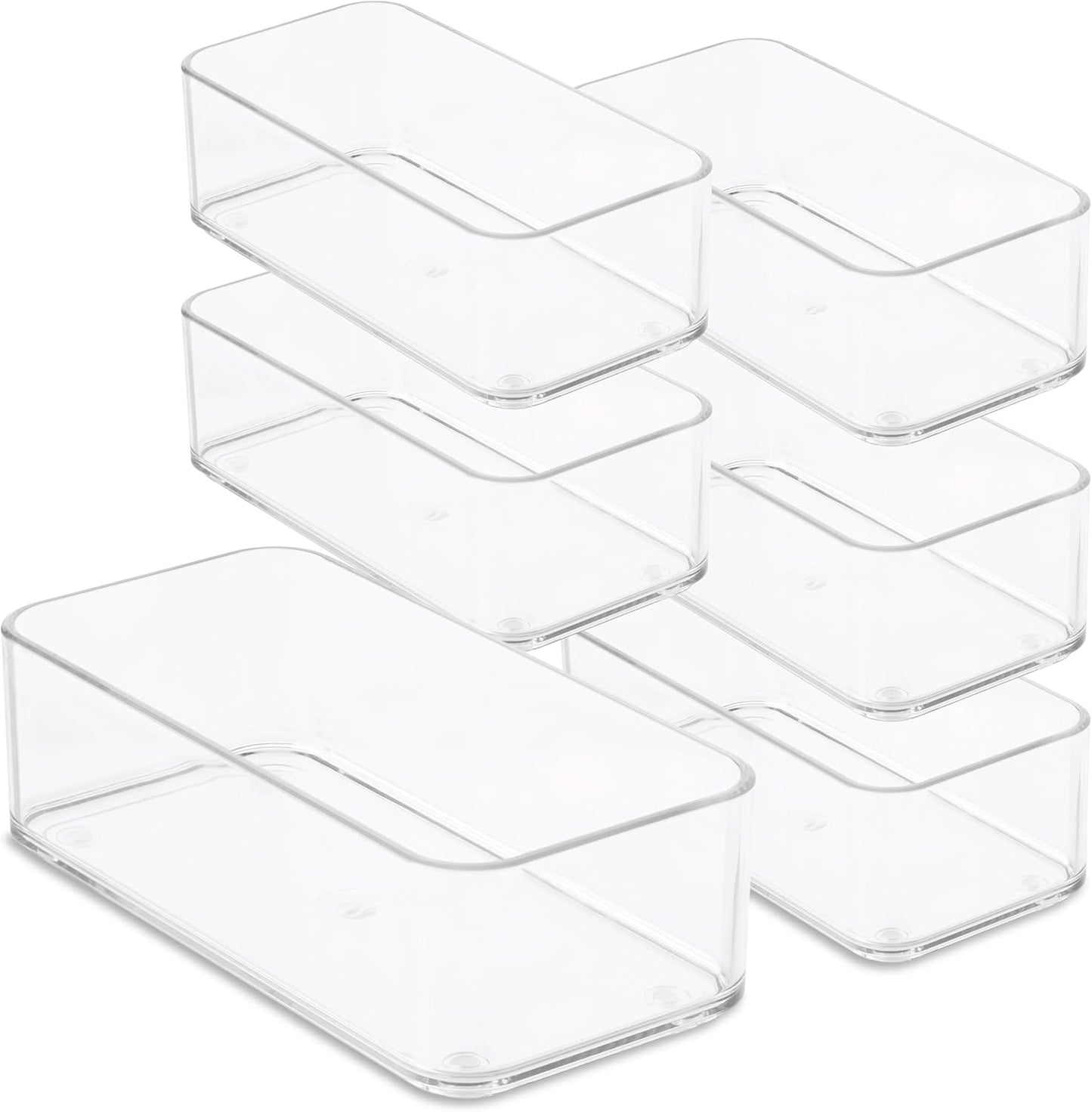 primebox Plastic Clear Drawer Organizers. Bathroom. Kitchen, Bedroom, Utensils, Office Organizer Bins, Storage Trays. Stackable. 9" x 6" x 2" Set of 6