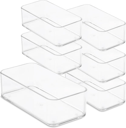 primebox Plastic Clear Drawer Organizers. Bathroom. Kitchen, Bedroom, Utensils, Office Organizer Bins, Storage Trays. Stackable. 9" x 6" x 2" Set of 6