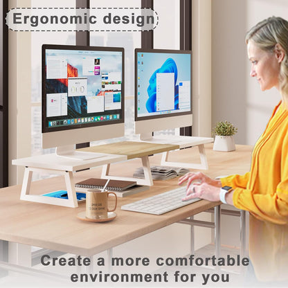 TEAMIX 42 inch Large [Dual] [Monitor] [Riser],Rustic Brown Extra Long TV [Stand Wood & Steel Desktop [Riser] with Storage for [Dual] Screen Office Desk Organization