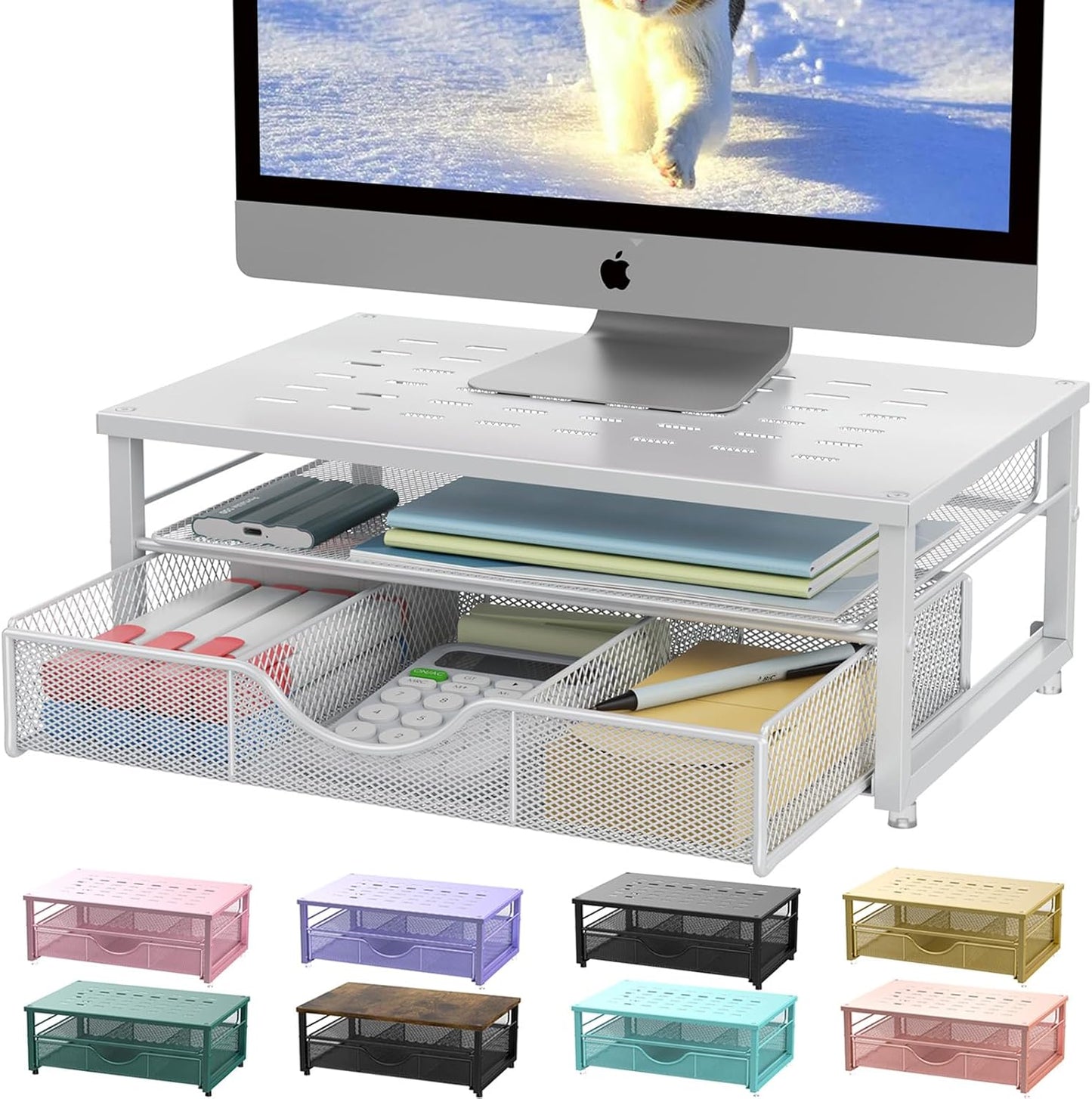 gianotter Computer Monitor Stand Riser, Desk Organizers and Accessories with Drawer, Office Desk Accessories & Workspace Desktop Organizers Storage for Printer Stand (Black)
