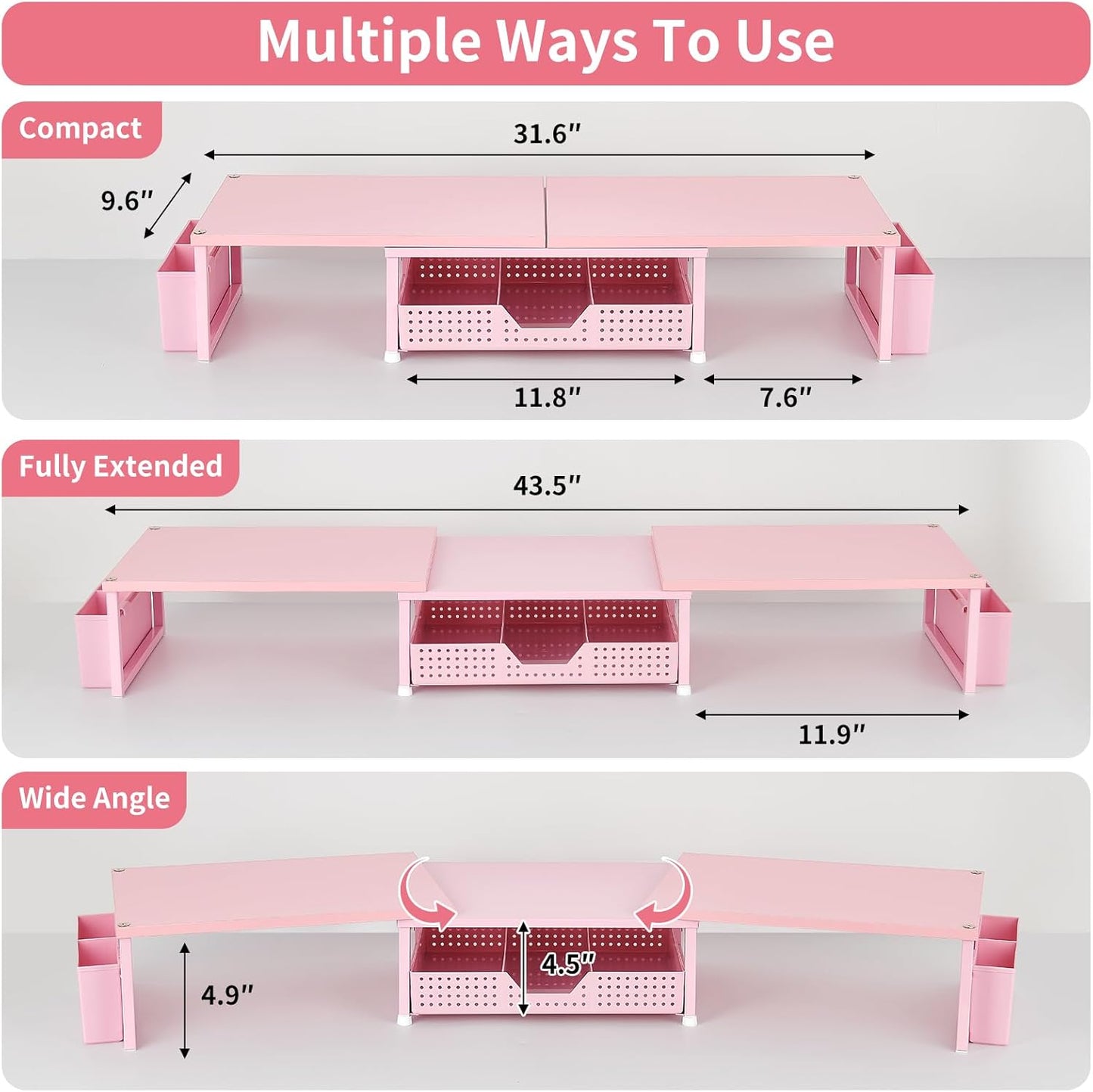 OPNICE Clear Acrylic Desk Organizers and Accessories, Dual Monitor Stand Riser with Drawer, Desk Shelf Computer Racks for Office Workspace Organizers, Desktop Organization (Transparent)