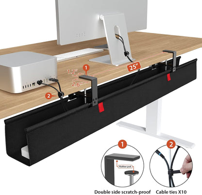 Univivi No Drill Under Desk Cable Management Tray, 36" Cord Organizer for Table, Clamp/Screw Mount Desk Cable Management, Premium Fabric Cable Management Tray for Office, Home