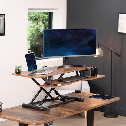 VIVO 26 inch Desk Converter, K Series, Height Adjustable Sit to Stand Riser, Dual Monitor and Laptop Workstation with Keyboard Tray, Black, DESK-V026KB