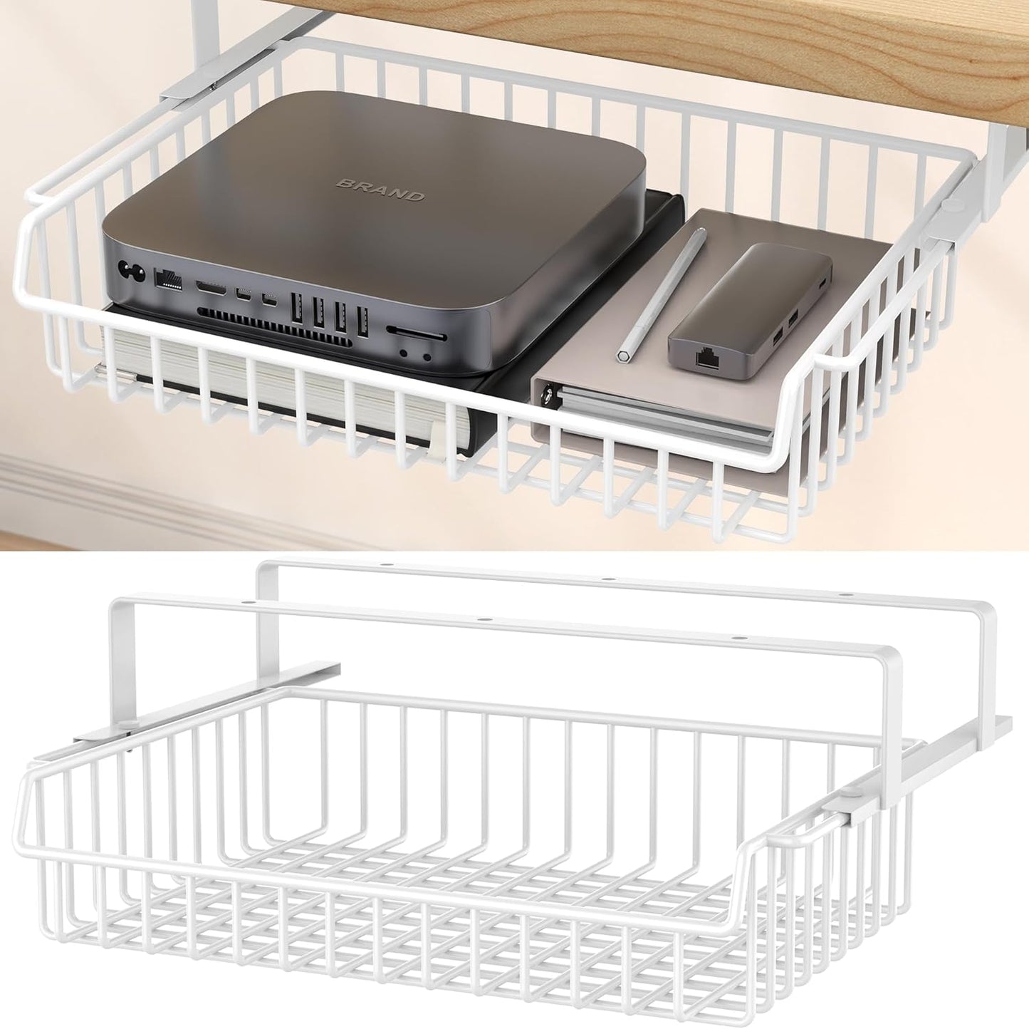 ENONCI Under Desk Drawer, Slide Out Design,No Drill Metal Under Desk Cable Management, Under Table Storage Shelf Tray Basket Under Table Drawer Organizer for Office, Home, Workspace, Cabinet