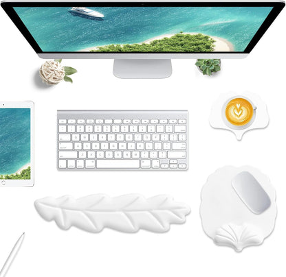 Keyboard Wrist Rest and Mouse Pad with Wrist Support Set, Ergonomic Leaf Shape Mouse Pad with Non-Slip Base, Pain Relief Memory Foam Mousepad for Computer,Laptop,Home Office, Green