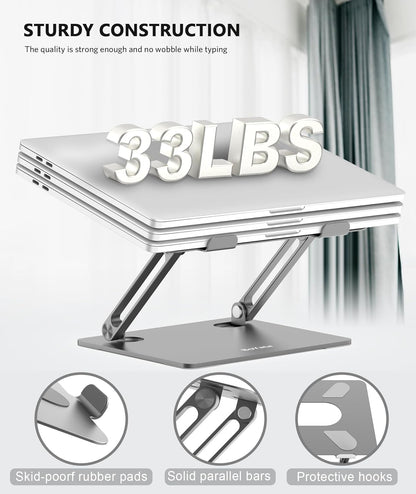 BoYata Laptop Stand, Adjustable Multi-Angle Laptop Holder, Compatible for Laptops up to 17 inches, Sturdy Aluminum & Silicone, Silver
