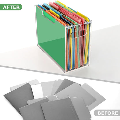 Acrylic File Folder Organizer, Clear Hanging File Organizer Box for Letter Size, Desktop File Holder with Handles, Slim Filing Storage Box for Desk Office Home Work -1 Pack