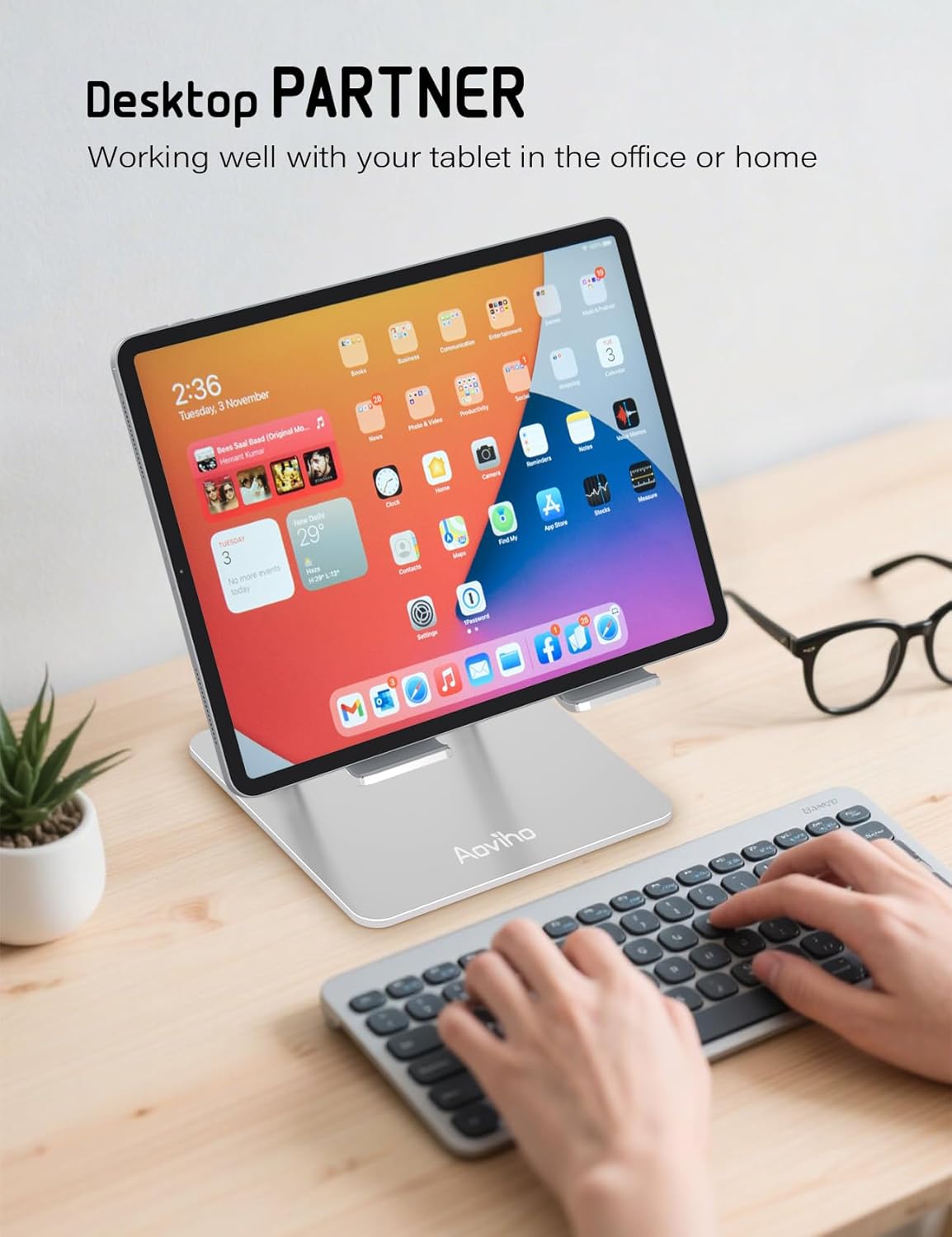 Aoviho Tablet Stand Holder for Desk, Adjustable Desktop Tablet Holder, Foldable Aluminum Tablet Mount for iPad pro 12.9, iPad Air Mini, Samsung Galaxy Tabs Z Fold Kindle Fire 4-12 inch Purple