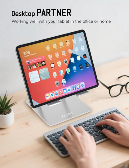 Aoviho Tablet Stand Holder for Desk, Adjustable Desktop Tablet Holder, Foldable Aluminum Tablet Mount for iPad pro 12.9, iPad Air Mini, Samsung Galaxy Tabs Z Fold Kindle Fire 4-12 inch Purple