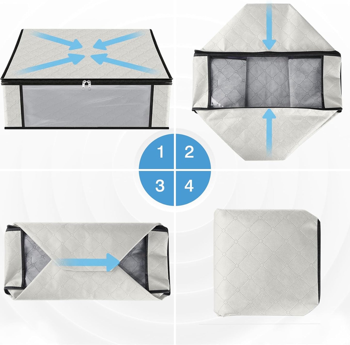 HomeHacks Storage 3-Pack Clothes Organizer Storage Bags Foldable Storage Box with Large Clear Window Sturdy Handles for Closet, Dorm, Pillows, Bedding, Clothes, Blankets, 35L, Gray
