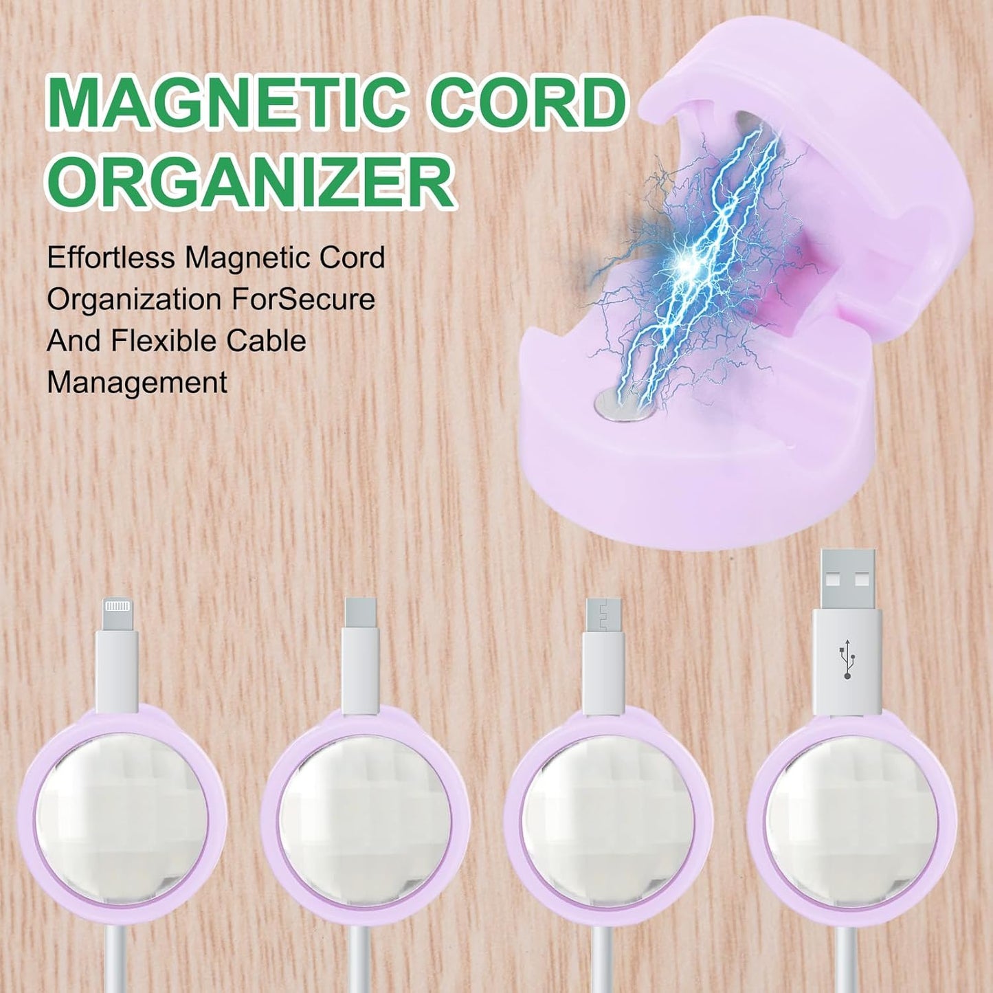 PATIKIL Cable Organizer Holder, 12 Pcs Magnetic Spring Desk Cable Management Clips Adhesive Cord Holder Keeper for Office Desktop Wall Car, Purple
