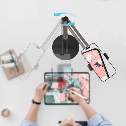 Phone Stand for Recording Overhead Desktop Phone Holder Mount with Flexible Extension Arm, Adjustable Height, for Video, Painting, Meeting, Fliming