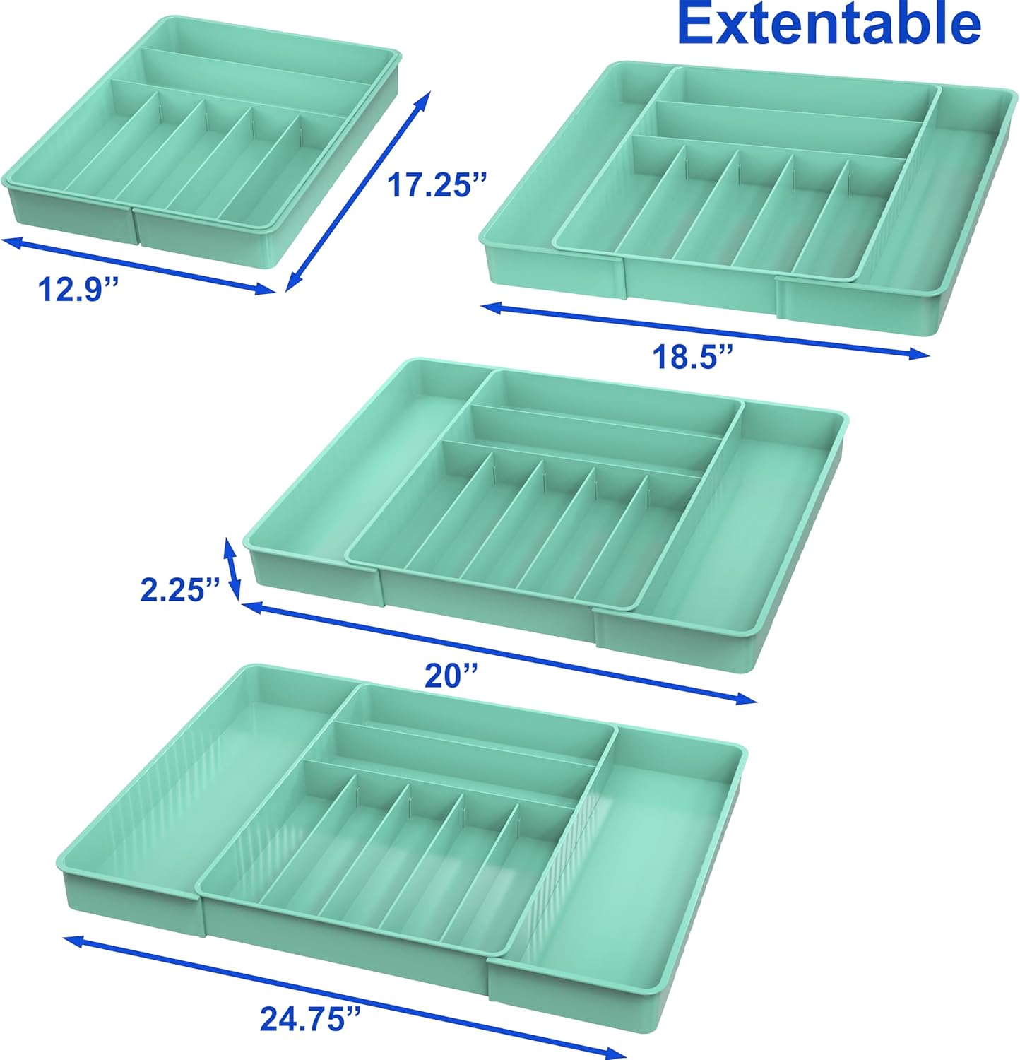 Simple Houseware Expandable & Adjustable Cutlery Drawer Organizer - Large Utensil and Flatware Tray for Kitchen Drawers, White