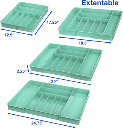 Simple Houseware Expandable & Adjustable Cutlery Drawer Organizer - Large Utensil and Flatware Tray for Kitchen Drawers, White