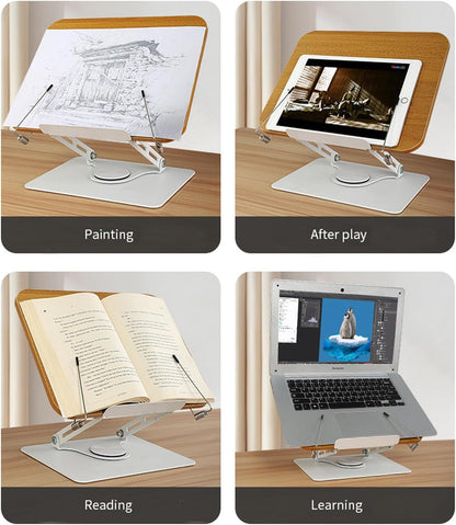 Book Stand for Reading Hands Free,Desk Book Stand Reading Rest Book Holder Adjustable Cookbook Documents Holder Textbooks Music Books，Wood