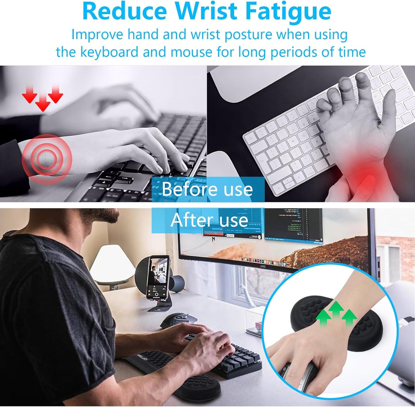 ELZO Wrist Rest for Keyboard, Soft Memory Foam Wrist Support, Ergonomic, Non-Slip for Computer Keyboard, Made Easy Typing & Relieve Wrist Pain, Black