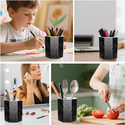 WAVEYU Ceramic Pen Holder for Desk Cute, Pencil Cup Pot Desk Organizer, Makeup Brush Holder for Women, Men, Kids, Desk Marble Decor for Office, Classroom, Home, Gray Golden