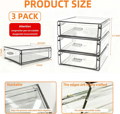 Drawer Organizers, Clear Stackable Storage Boxes for Kitchen Utensils, Office Desk, Bathroom, Makeup & Craft Drawer Organization (Small - 3 Pack)