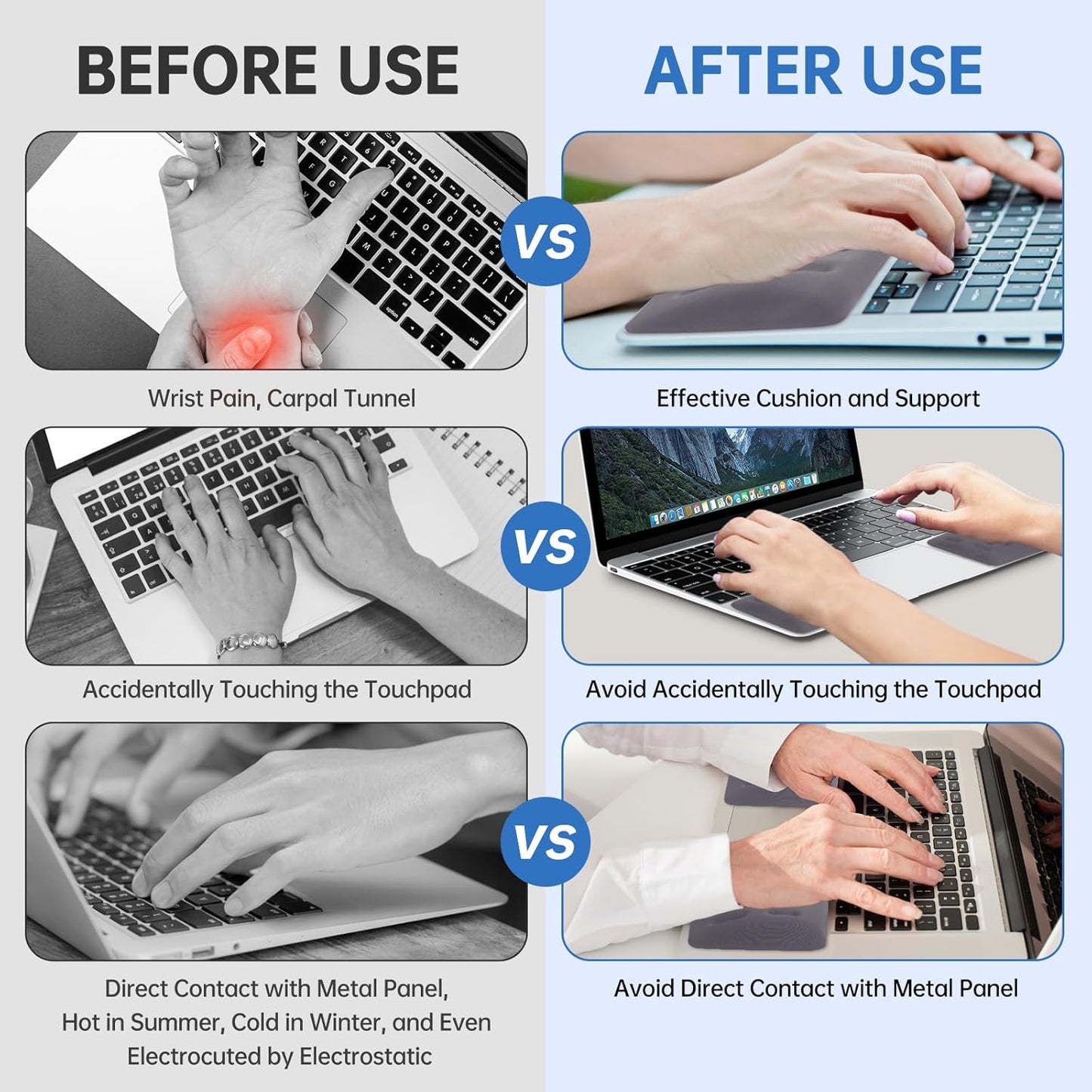 Upgraded Wrist Rest for Laptop, Ergonomic Memory Foam Laptop Wrist Pads for Computer Keyboard, Wrist Support Cushion for Typing (Black)