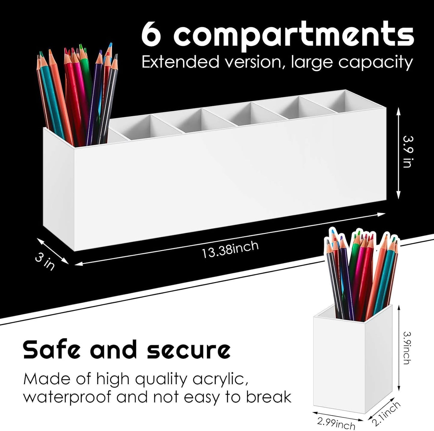 Jetec Acrylic Pen Holder 6 Compartments Makeup Brush Stationery Organizer Pencil Holder for Desk Accessories, Cosmetic Brushes, Dorm, Home, Bathroom, Kitchen, Office Supplies(Neon Pink)