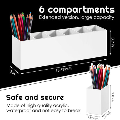 Jetec Acrylic Pen Holder 6 Compartments Makeup Brush Stationery Organizer Pencil Holder for Desk Accessories, Cosmetic Brushes, Dorm, Home, Bathroom, Kitchen, Office Supplies(Neon Pink)
