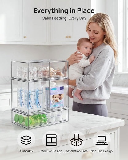 Vtopmart Stackable Storage Drawers Set of 4, Clear Plastic Organizer Bins for Bathroom Supplies,Ideal for Cabinet,Pantry,Laundry Room Organization