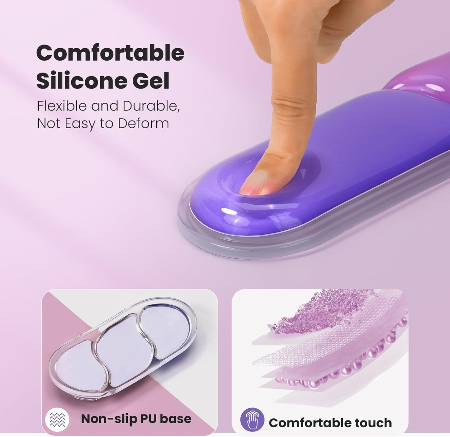 TECKNET Clear Gel Wrist Rest for Computer Keyboard, Ergonomic Gel Keyboard Wrist Rest Set for Typing Pain Relief, Comfortable Silicone Wrist Support Pad for Office/Computer/Laptop/Gaming, Transparent