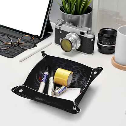 Valet Tray Catchall Trays Green Leaves Key Organizer Leather Tray Night Stand Organizer Bedside Vanity Trays Decor for Entryway Table