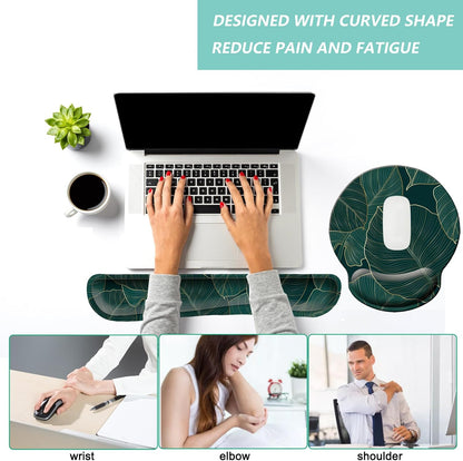 Keyboard Wrist Rest Pad Mouse Pad with Wrist Support Set of 3, Mousepad with Non-Slip Rubber Base, Ergonomic Memory Foam Mouse Wrist Cushion Support for Home Office Laptop Computer, Flower Black