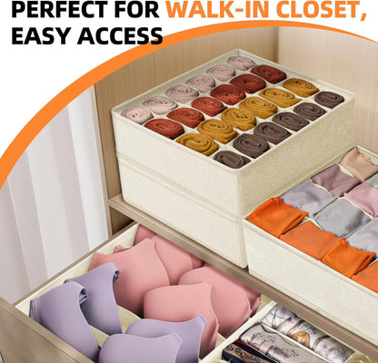Criusia 6 Pack Large Drawer Organizer for Sock Underwear - Washable Heavy Duty Fabric Closet Organizers and Storage Bins - 90 Cells Dresser Organizer Divider for Baby Clothes, Ties, Belt (Grey)