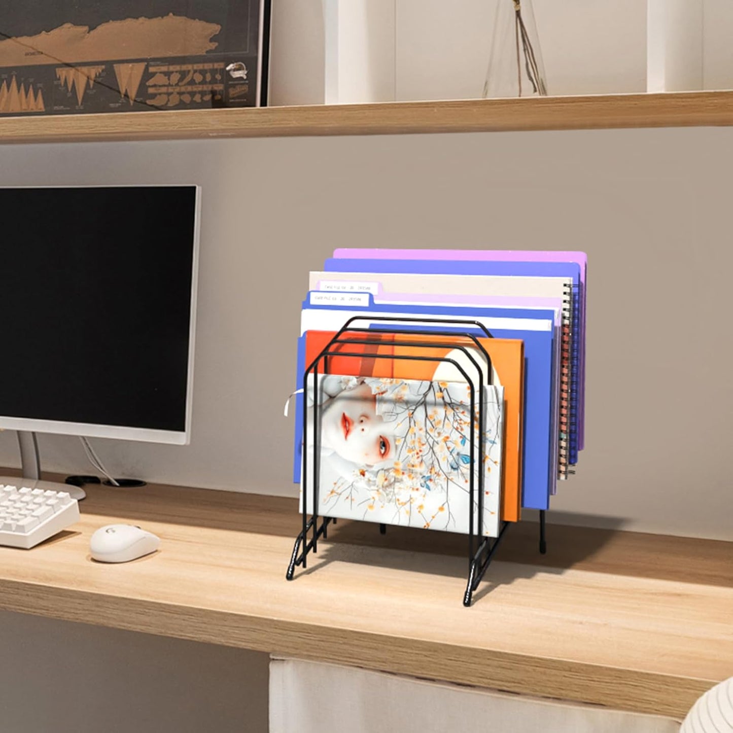 Gawerk Incline Metal Desk Magazine Folder Holder, Sorter Desk File Organizer with 8-Section Vertical Compartments Rack File Organizer for Office, Home, School