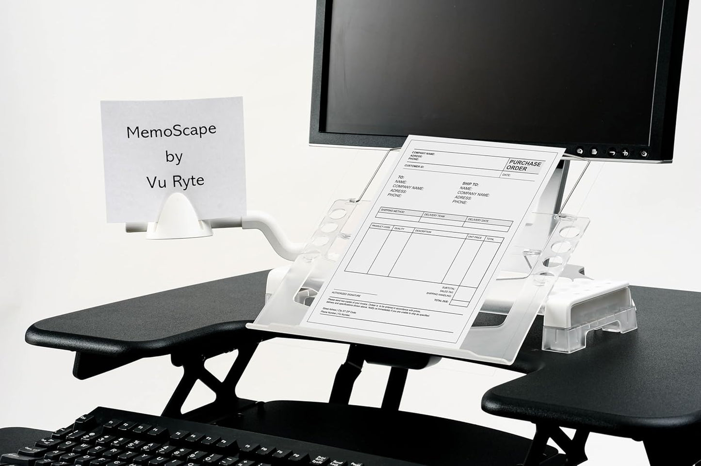 MemoScape Adjustable in-Line Document Holder for Typing | Reduces Neck Strain, Improves Focus, Boosts Desk Organization, and Workflow | Paper Holder Stand for Desk and Home Office - Black (VUR 2060)