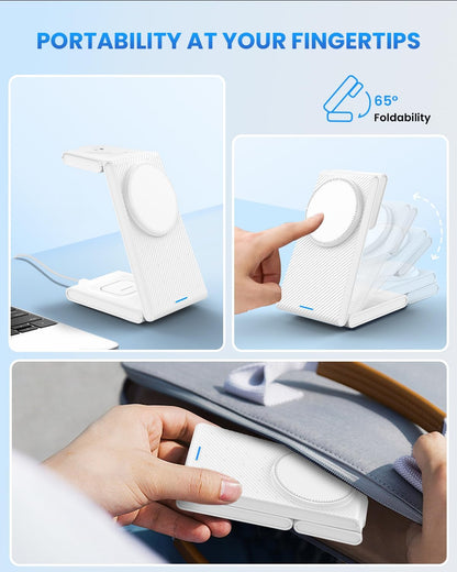 Charging Station for iPhone and Apple Watch: 3 in 1 Wireless Phone Charger Stand for iPhone 17 16 15 14 13 12 11 Pro Max & AirPods, Bedside Nightstand Docking