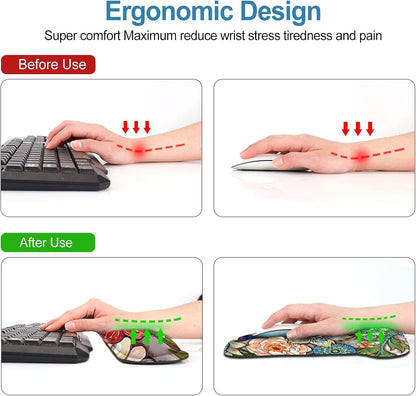 Keyboard Wrist Rest Pad Ergonomic Mouse Pad Set, ToLuLu Gel Mouse Pad Wrist Support for Computer Laptop, Mousepad Keyboard Wrist Support with Memory Foam for Easy Typing Pain Relief, Van Gogh Painting